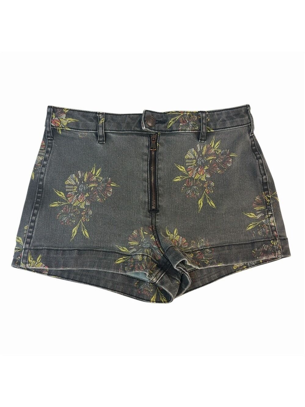 Free People Denim Shorts Womens 27 Gray Floral Print High Rise Cut-Off
